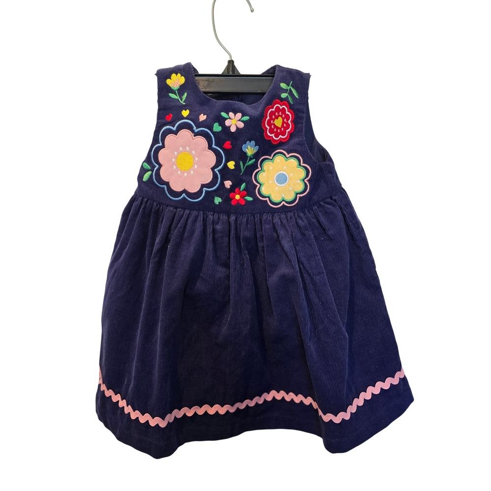 Good Lad Navy Blue Corduroy‎ Floral Embroidered Jumper Dress Girls 18 Months